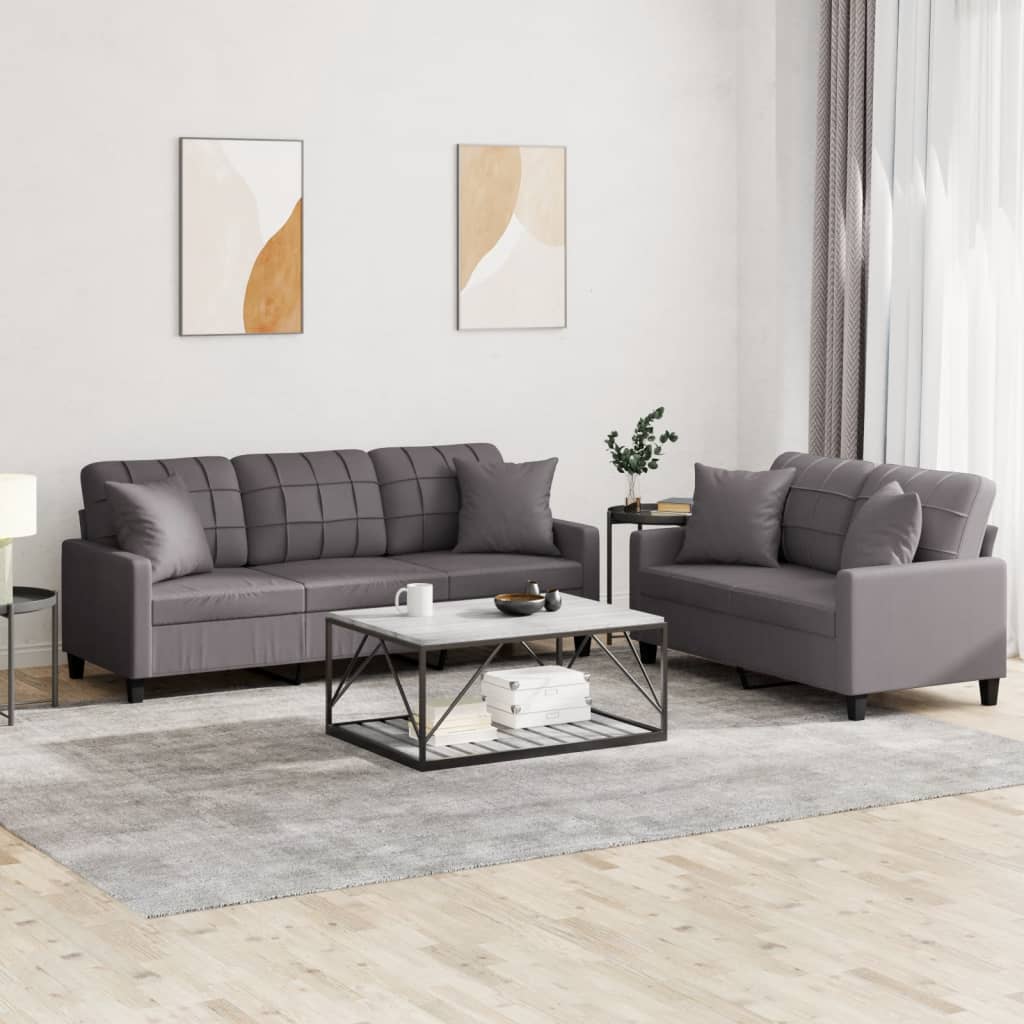 Set di Divani 2 pz con Cuscini Grigio in Similpelle | homemem39