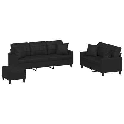 Set di Divani 3 pz con Cuscini Nero in Similpelle | homemem39
