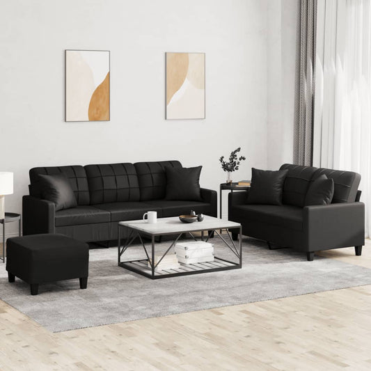Set di Divani 3 pz con Cuscini Nero in Similpelle | homemem39