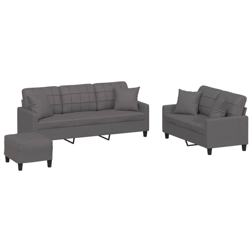 Set di Divani 3 pz con Cuscini Grigio in Similpelle | homemem39