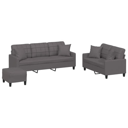 Set di Divani 3 pz con Cuscini Grigio in Similpelle - homemem39