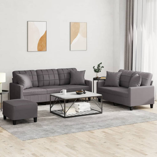 Set di Divani 3 pz con Cuscini Grigio in Similpelle | homemem39