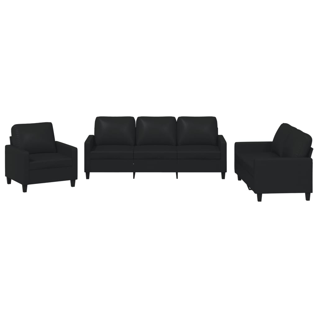 Set di Divani 3 pz con Cuscini Nero in Similpelle | homemem39