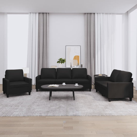 Set di Divani 3 pz con Cuscini Nero in Similpelle | homemem39