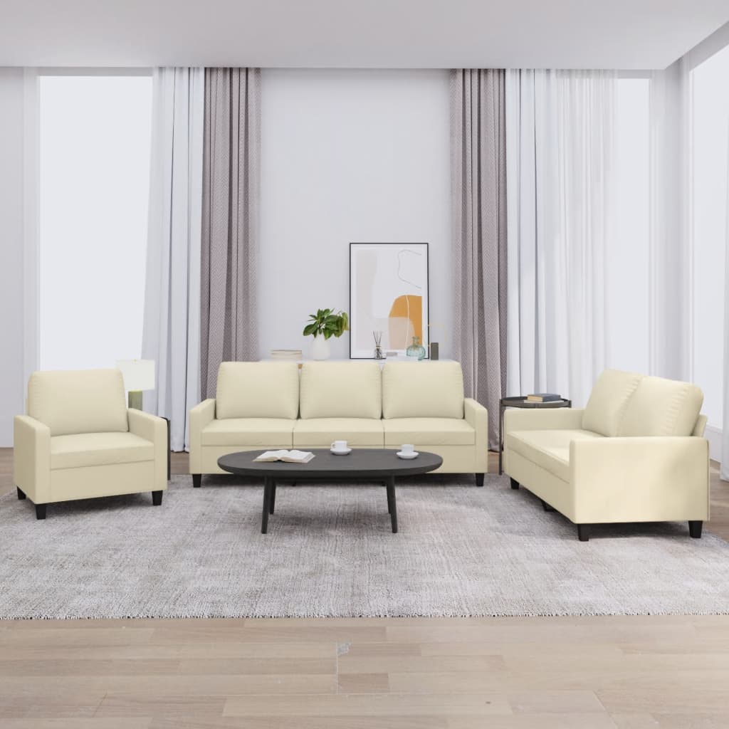 Set di Divani 3 pz con Cuscini crema in Similpelle | homemem39