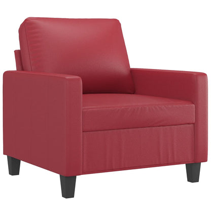 Set di Divani 3 pz con Cuscini Rosso Vino in Similpelle