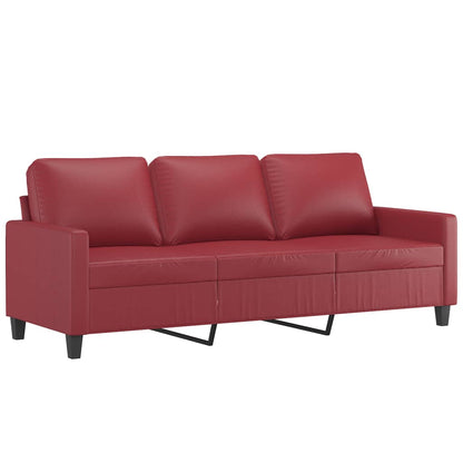 Set di Divani 3 pz con Cuscini Rosso Vino in Similpelle