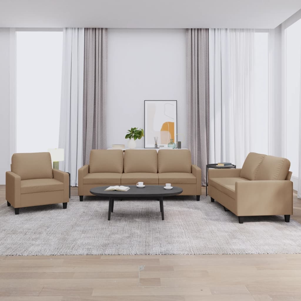 Set di Divani 3 pz con Cuscini cappuccino in Similpelle - homemem39