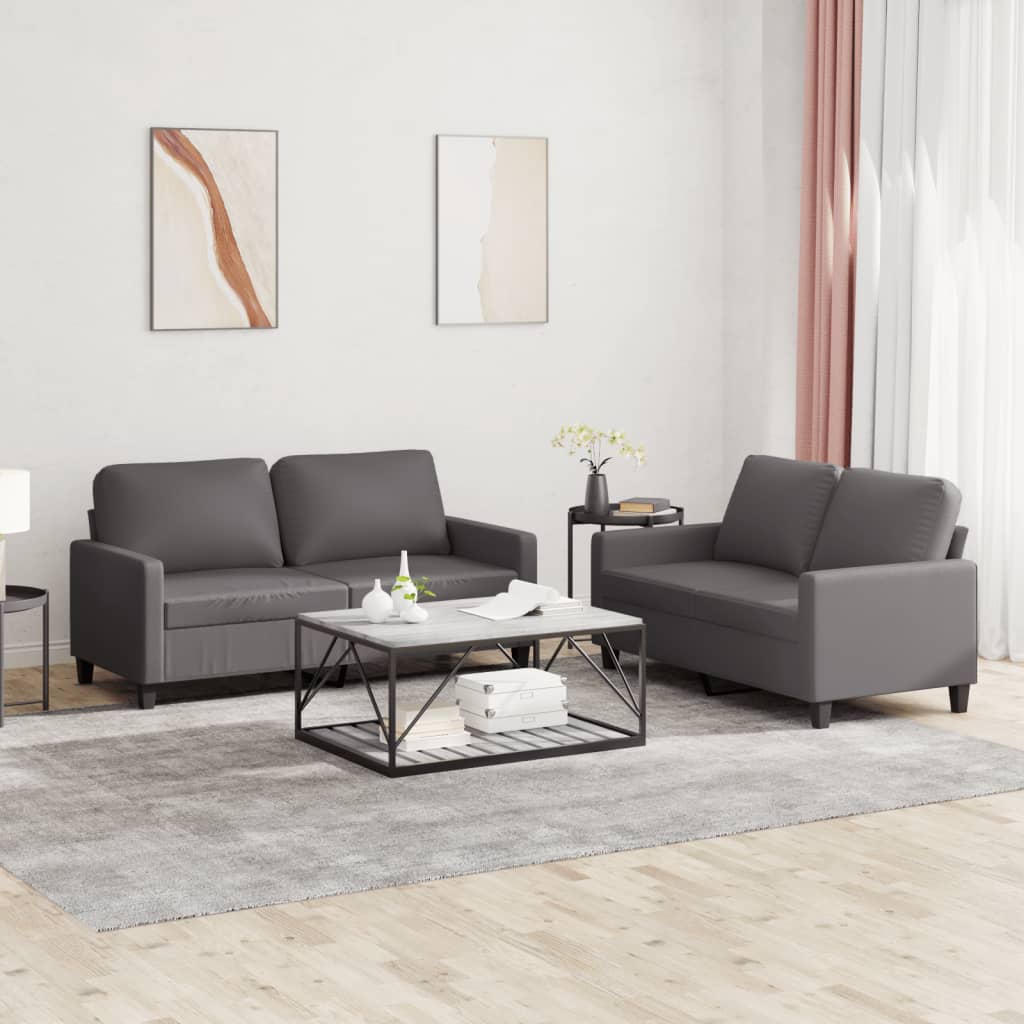 Set di Divani 2 pz con Cuscini Grigio in Similpelle - homemem39