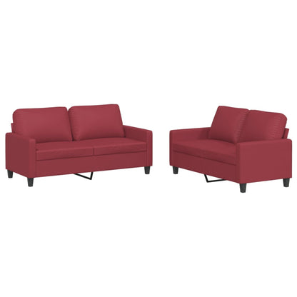 Set di Divani 2 pz con Cuscini Rosso Vino in Similpelle | homemem39