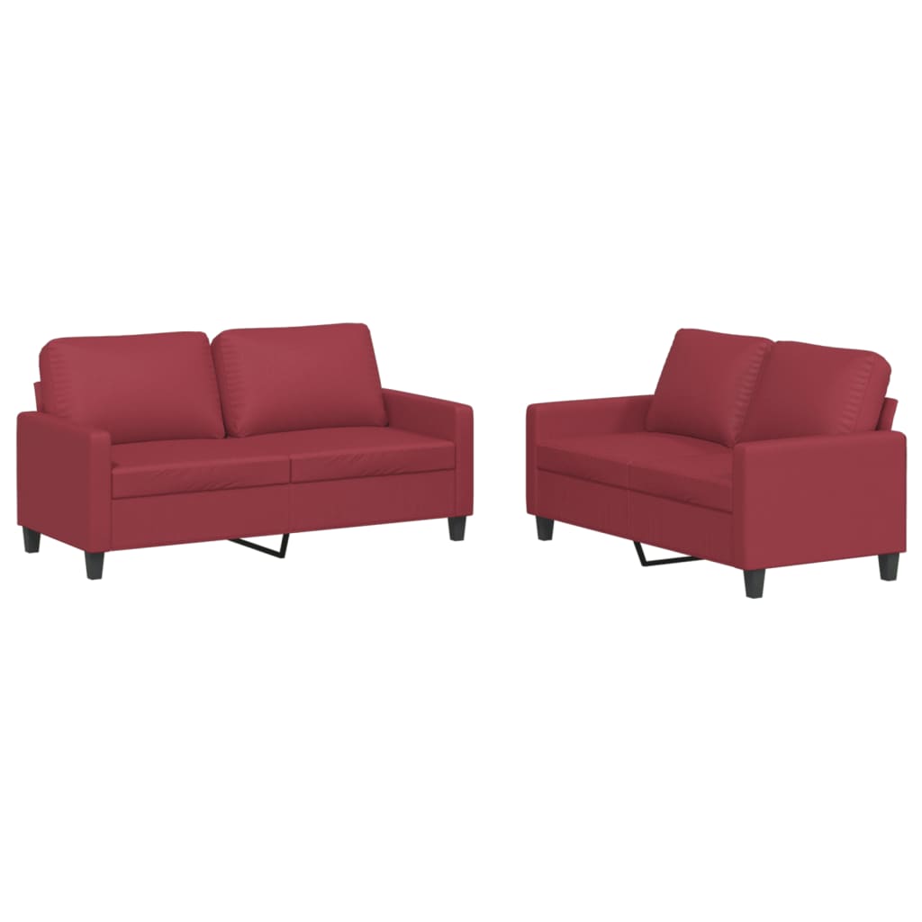 Set di Divani 2 pz con Cuscini Rosso Vino in Similpelle - homemem39