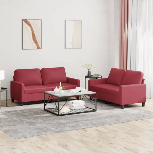 Set di Divani 2 pz con Cuscini Rosso Vino in Similpelle - homemem39