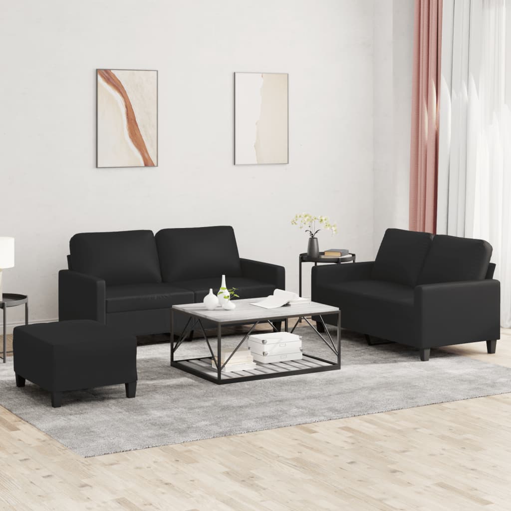 Set di Divani 3 pz con Cuscini Nero in Similpelle | homemem39