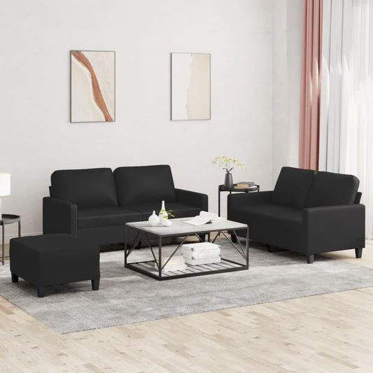Set di Divani 3 pz con Cuscini Nero in Similpelle | homemem39