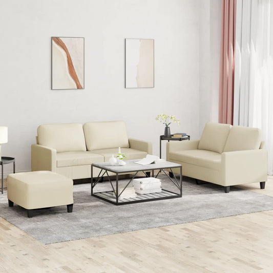 Set di Divani 3 pz con Cuscini crema in Similpelle | homemem39