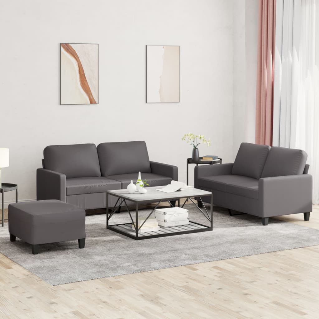 Set di Divani 3 pz con Cuscini Grigio in Similpelle - homemem39