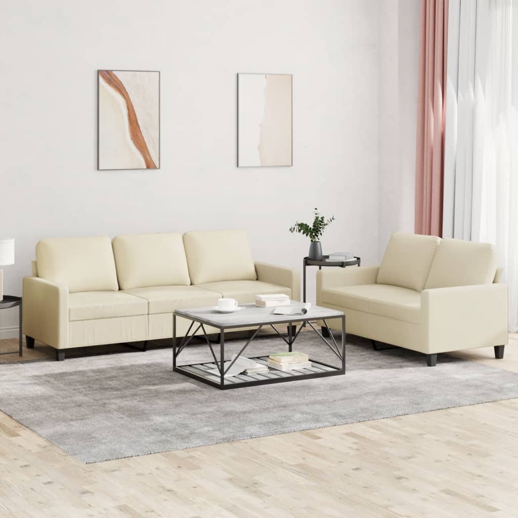 Set di Divani 2 pz con Cuscini crema in Similpelle | homemem39