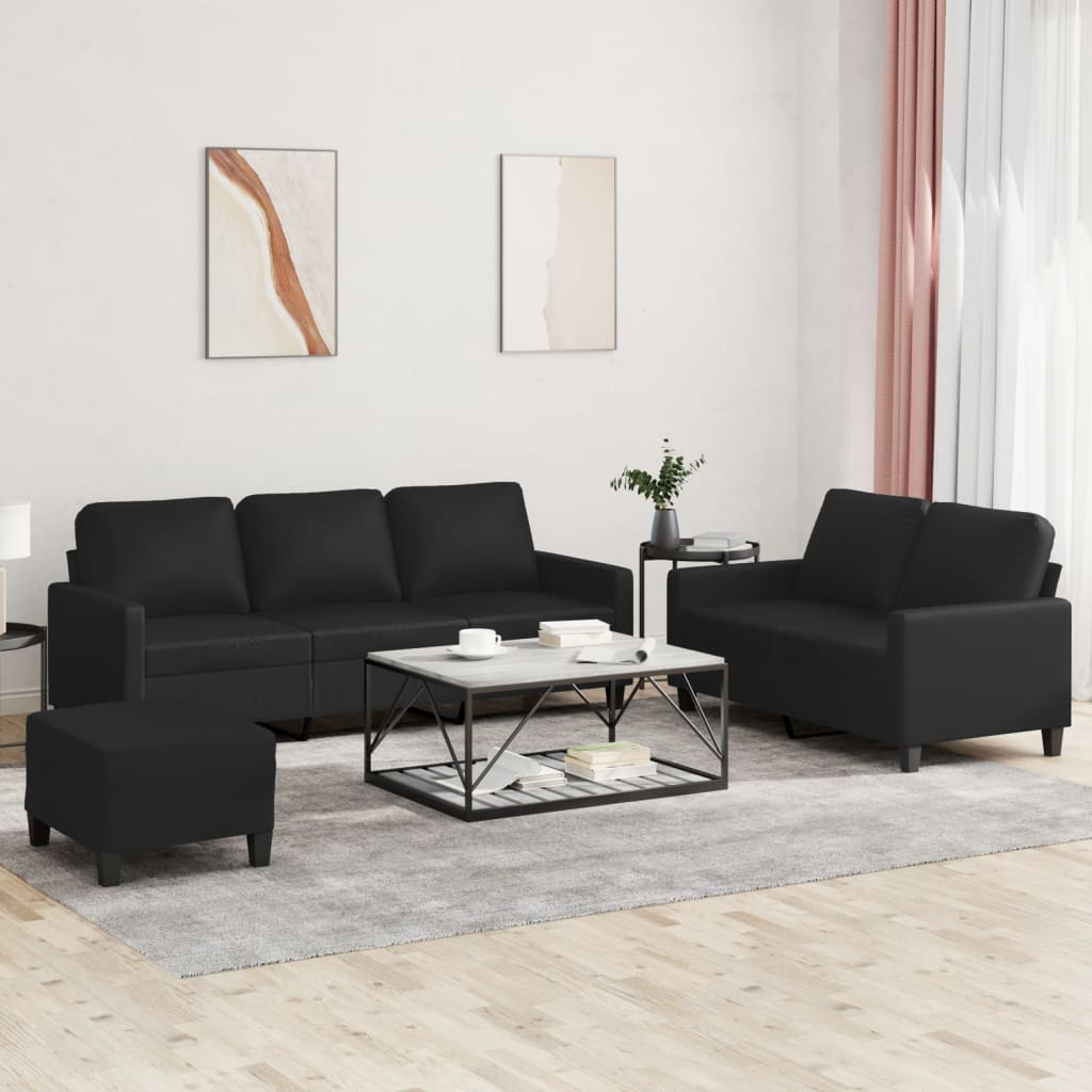 Set di Divani 3 pz con Cuscini Nero in Similpelle | homemem39
