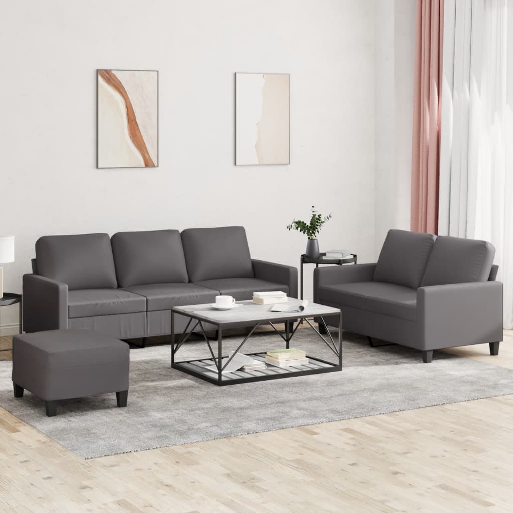 Set di Divani 3 pz con Cuscini Grigio in Similpelle | homemem39