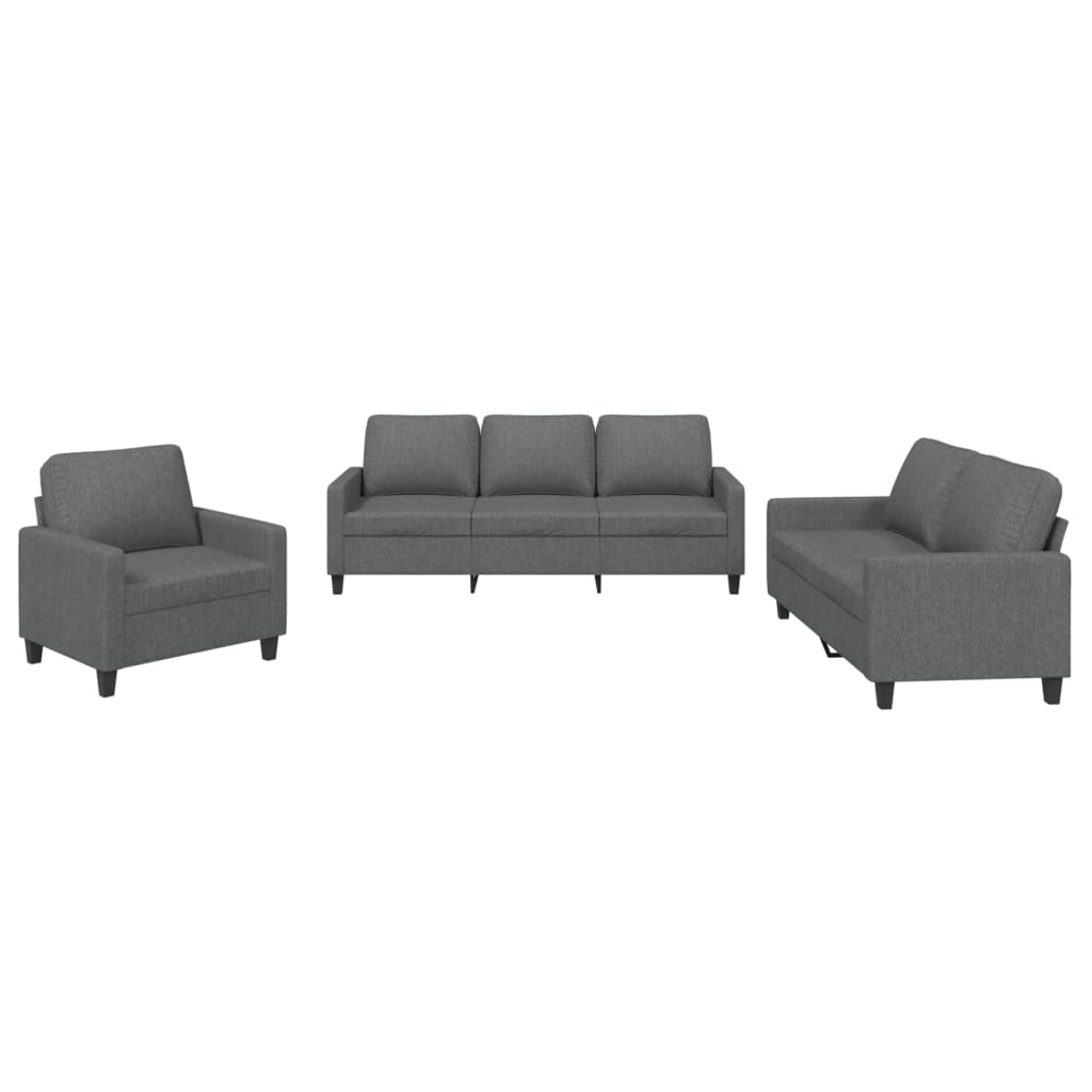 Set di Divani 3 pz con Cuscini Grigio Scuro in Tessuto | homemem39