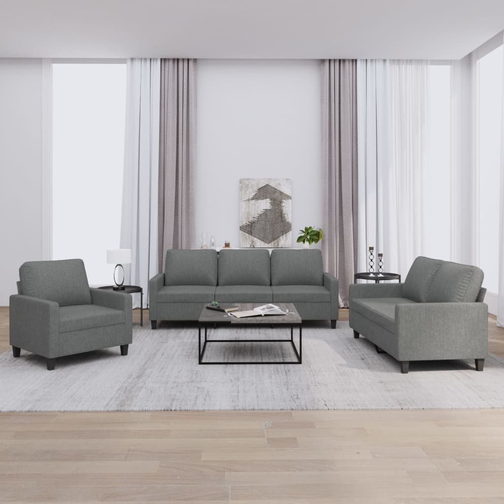 Set di Divani 3 pz con Cuscini Grigio Scuro in Tessuto | homemem39