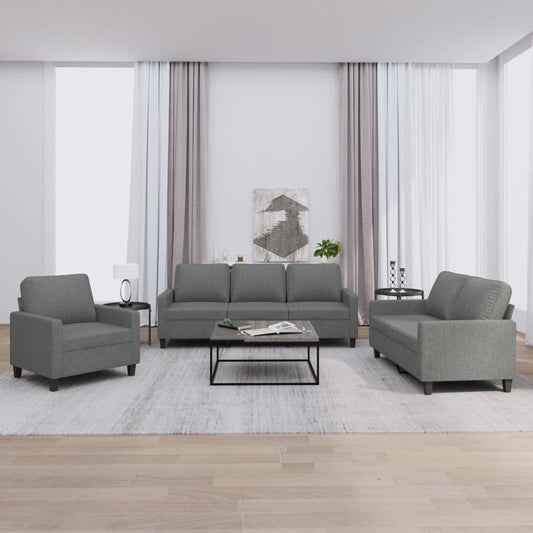 Set di Divani 3 pz con Cuscini Grigio Scuro in Tessuto | homemem39