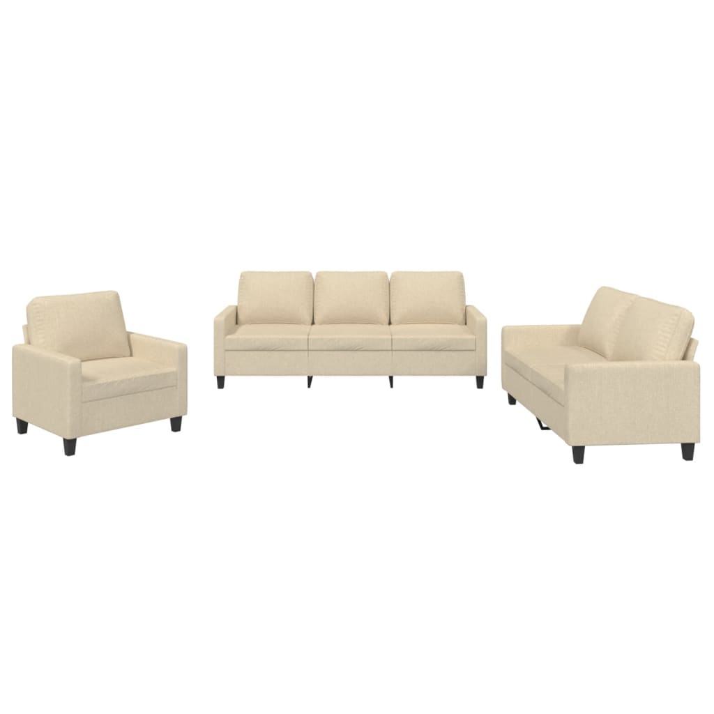 Set di Divani 3 pz con Cuscini Crema in Tessuto | homemem39