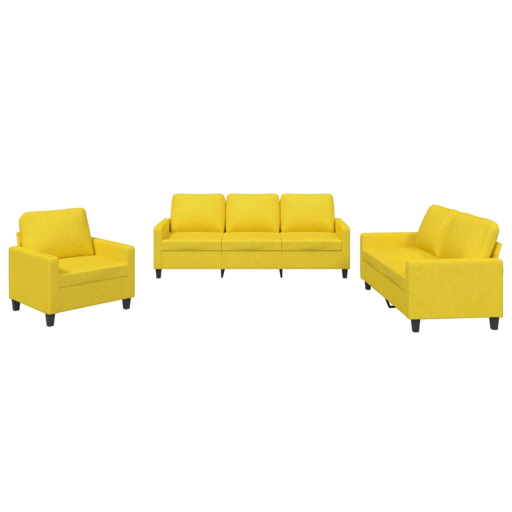 Set di Divani 3 pz con Cuscini Giallo Chiaro in Tessuto | homemem39