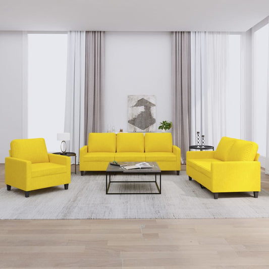 Set di Divani 3 pz con Cuscini Giallo Chiaro in Tessuto | homemem39