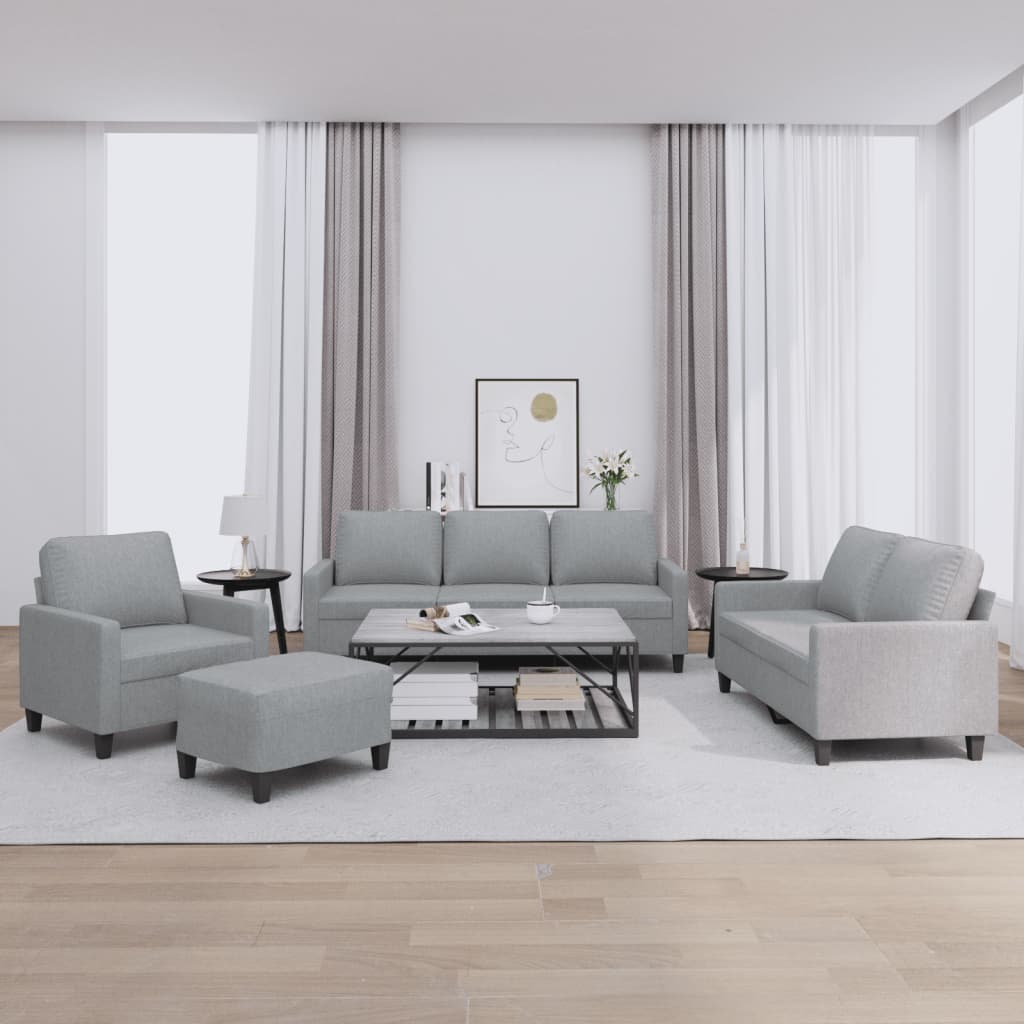 Set di Divani 4 pz con Cuscini Grigio Chiaro in Tessuto | homemem39