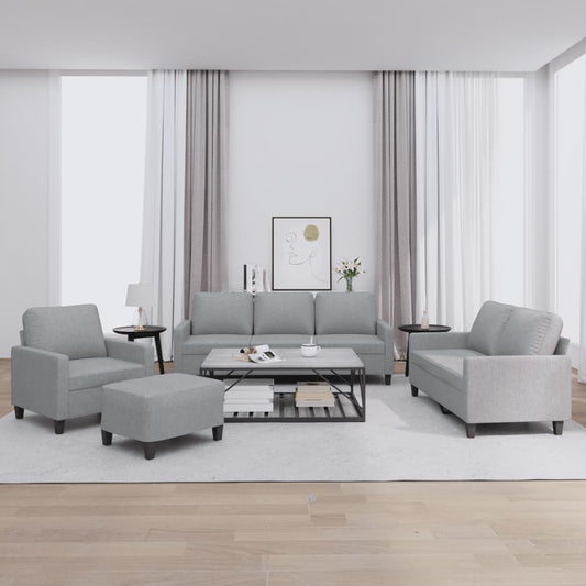 Set di Divani 4 pz con Cuscini Grigio Chiaro in Tessuto | homemem39
