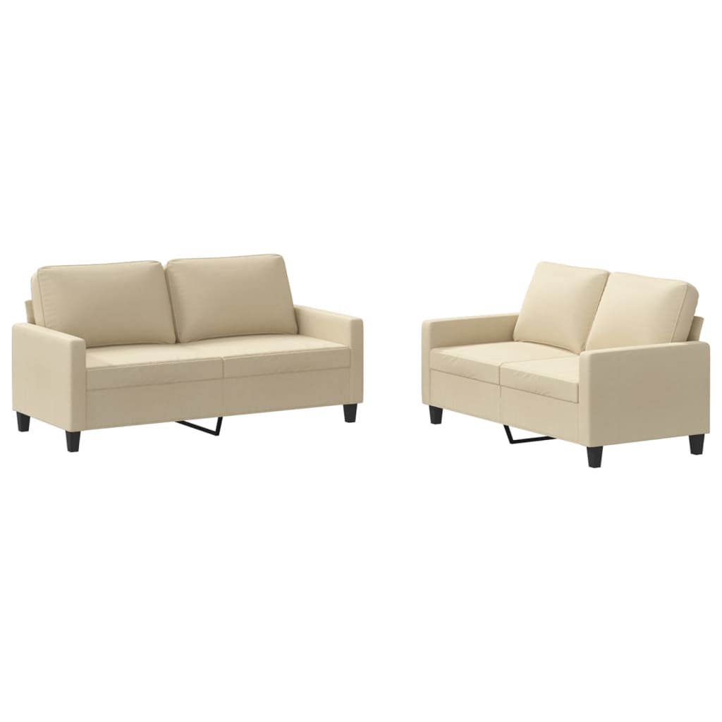 Set di Divani 2 pz con Cuscini Crema in Tessuto | homemem39