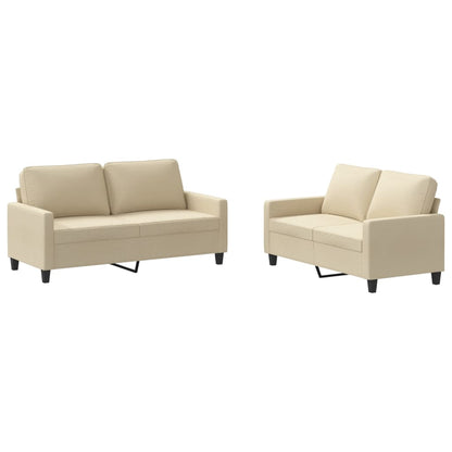 Set di Divani 2 pz con Cuscini Crema in Tessuto | homemem39