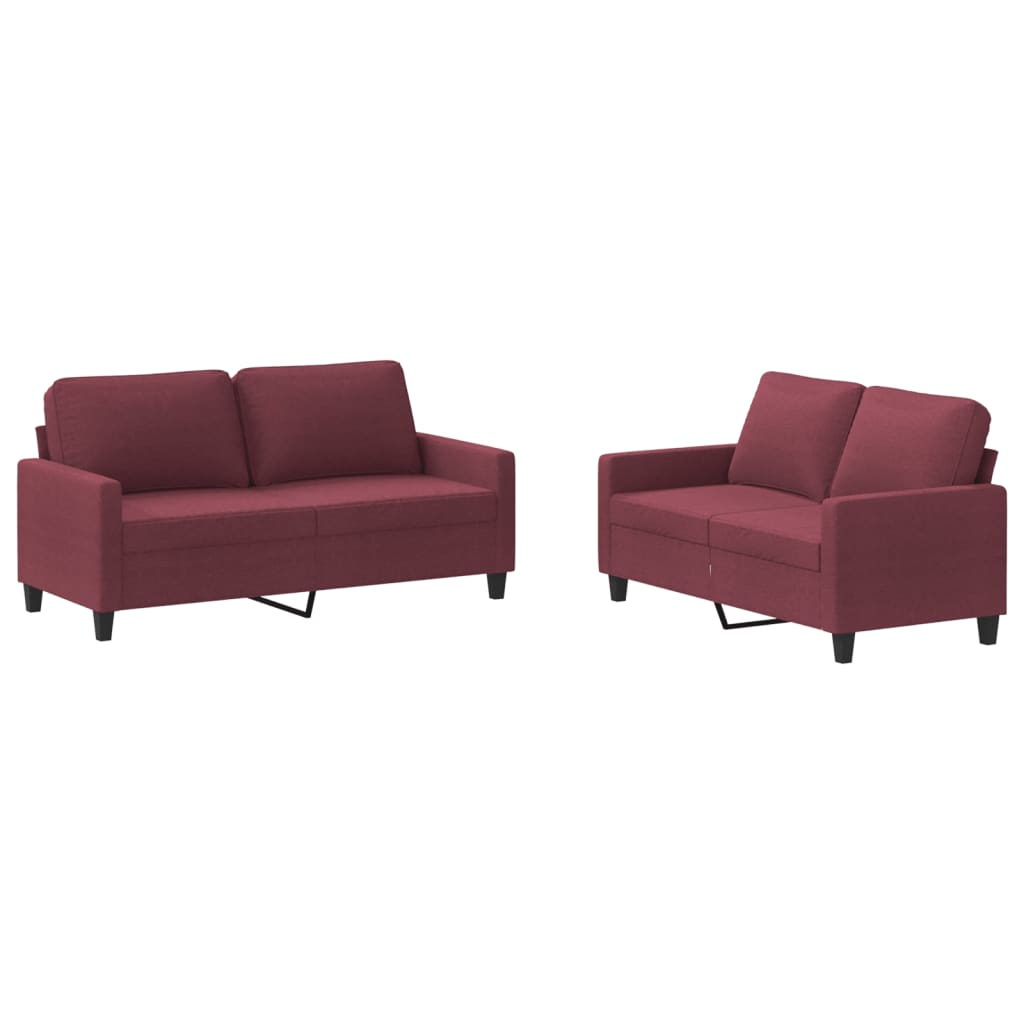 Set di Divani 2 pz con Cuscini Rosso Vino in Tessuto | homemem39