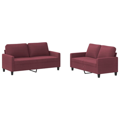 Set di Divani 2 pz con Cuscini Rosso Vino in Tessuto | homemem39