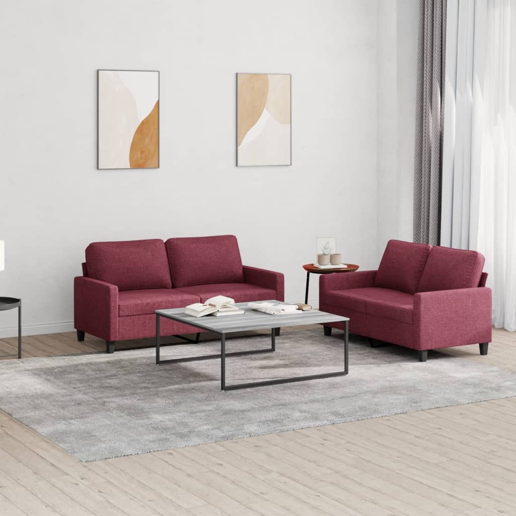Set di Divani 2 pz con Cuscini Rosso Vino in Tessuto | homemem39