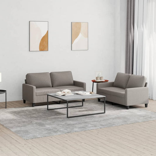 Set di Divani 2 pz con Cuscini Tortora in Tessuto | homemem39