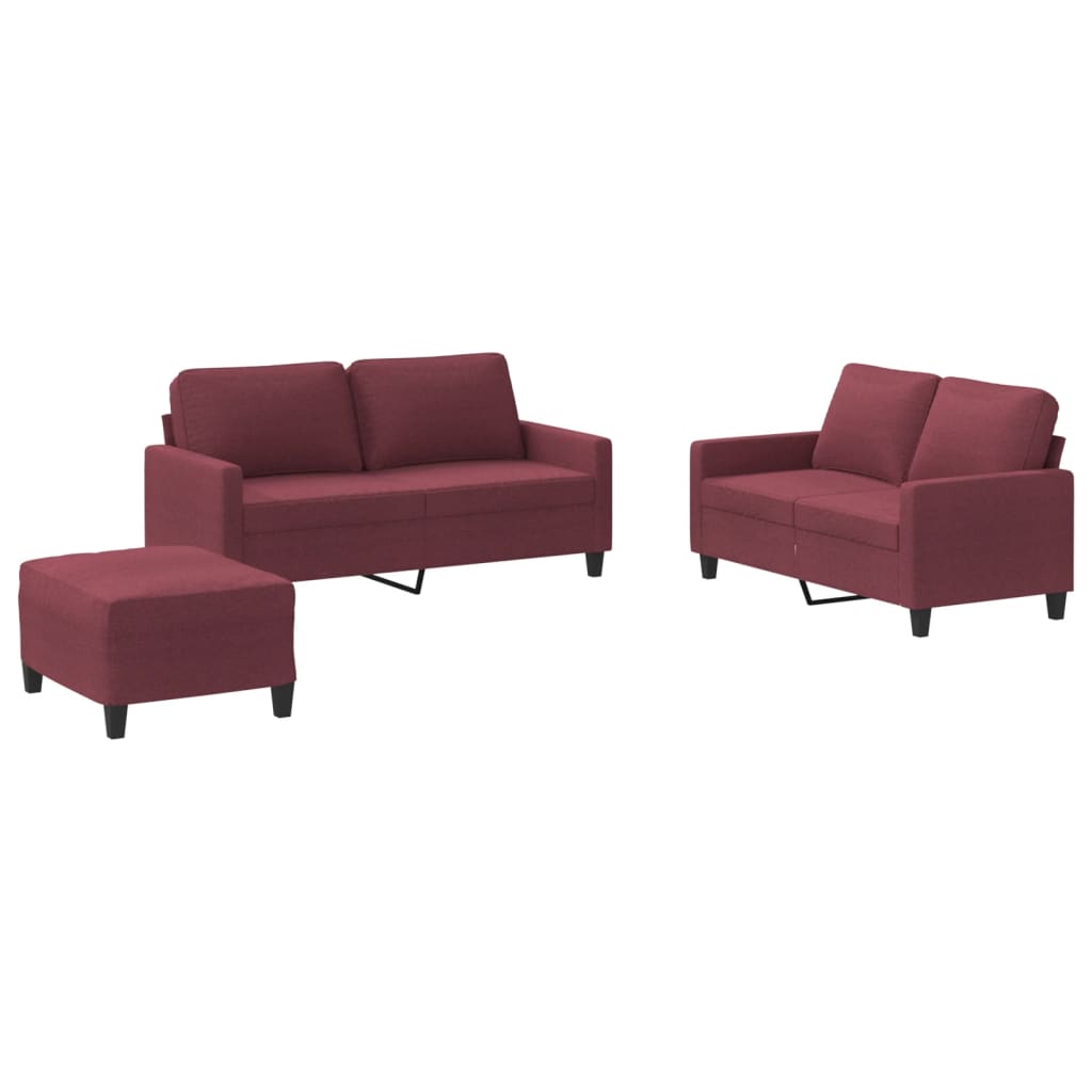 Set di Divani 3 pz con Cuscini Rosso Vino in Tessuto | homemem39