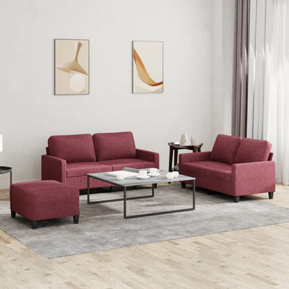 Set di Divani 3 pz con Cuscini Rosso Vino in Tessuto | homemem39
