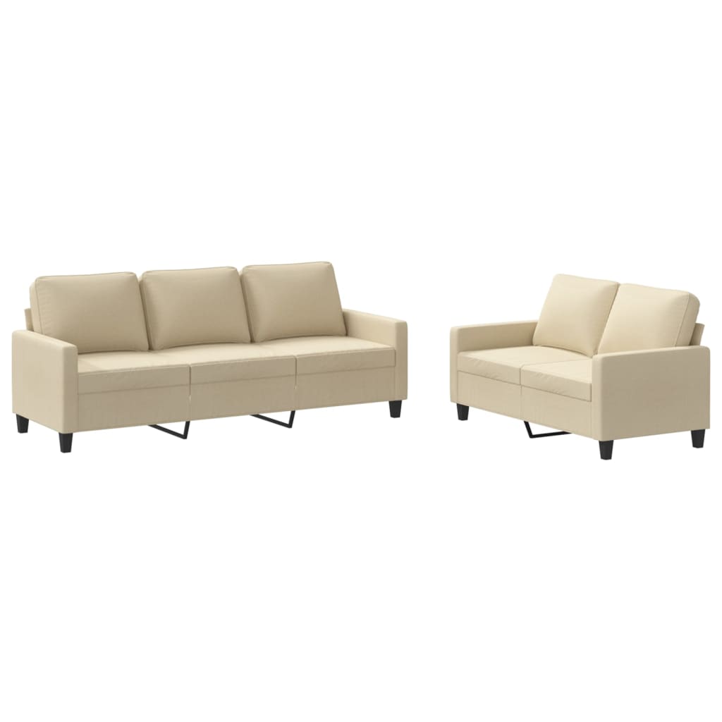 Set di Divani 2 pz con Cuscini Crema in Tessuto | homemem39