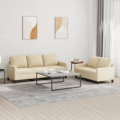Set di Divani 2 pz con Cuscini Crema in Tessuto | homemem39