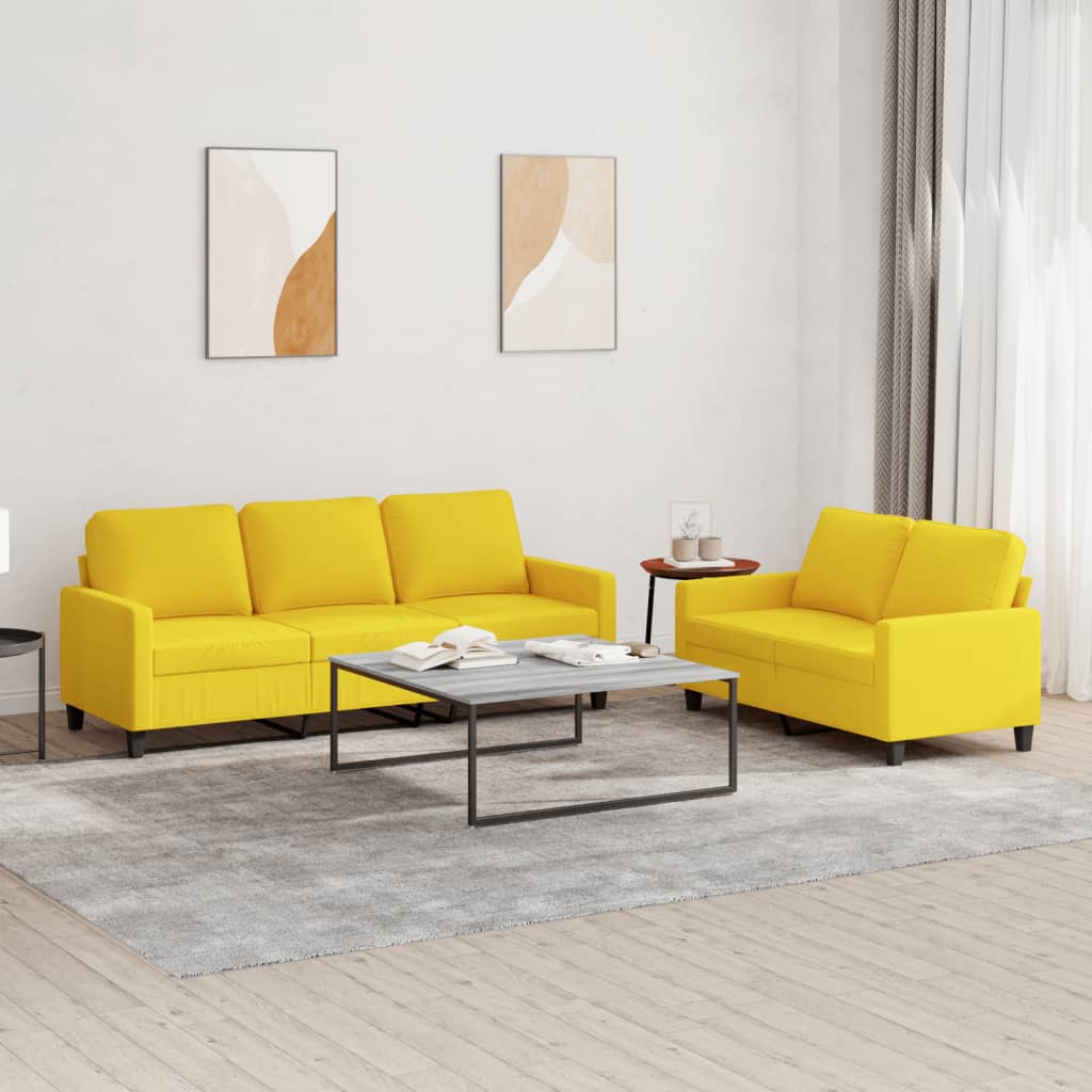 Set di Divani 2 pz con Cuscini Giallo Chiaro in Tessuto | homemem39