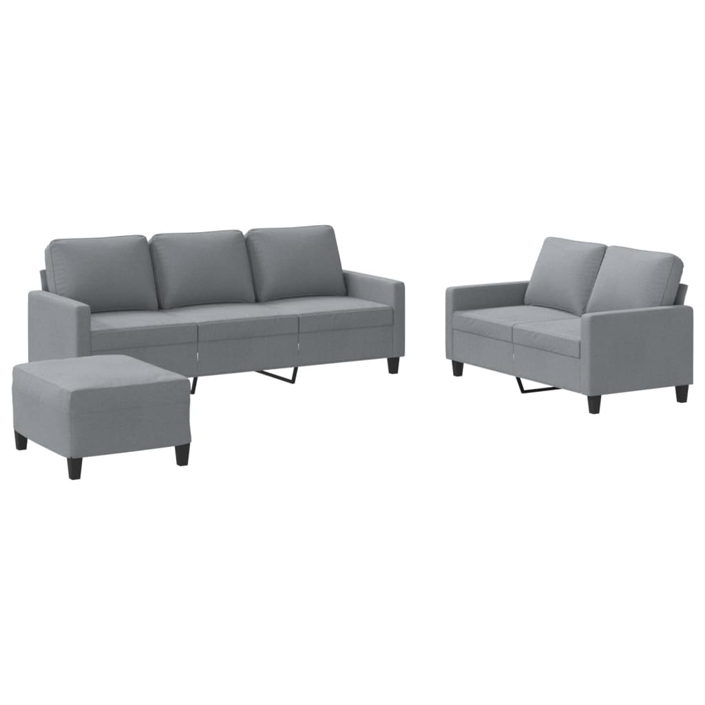 Set di Divani 3 pz con Cuscini Grigio Chiaro in Tessuto | homemem39