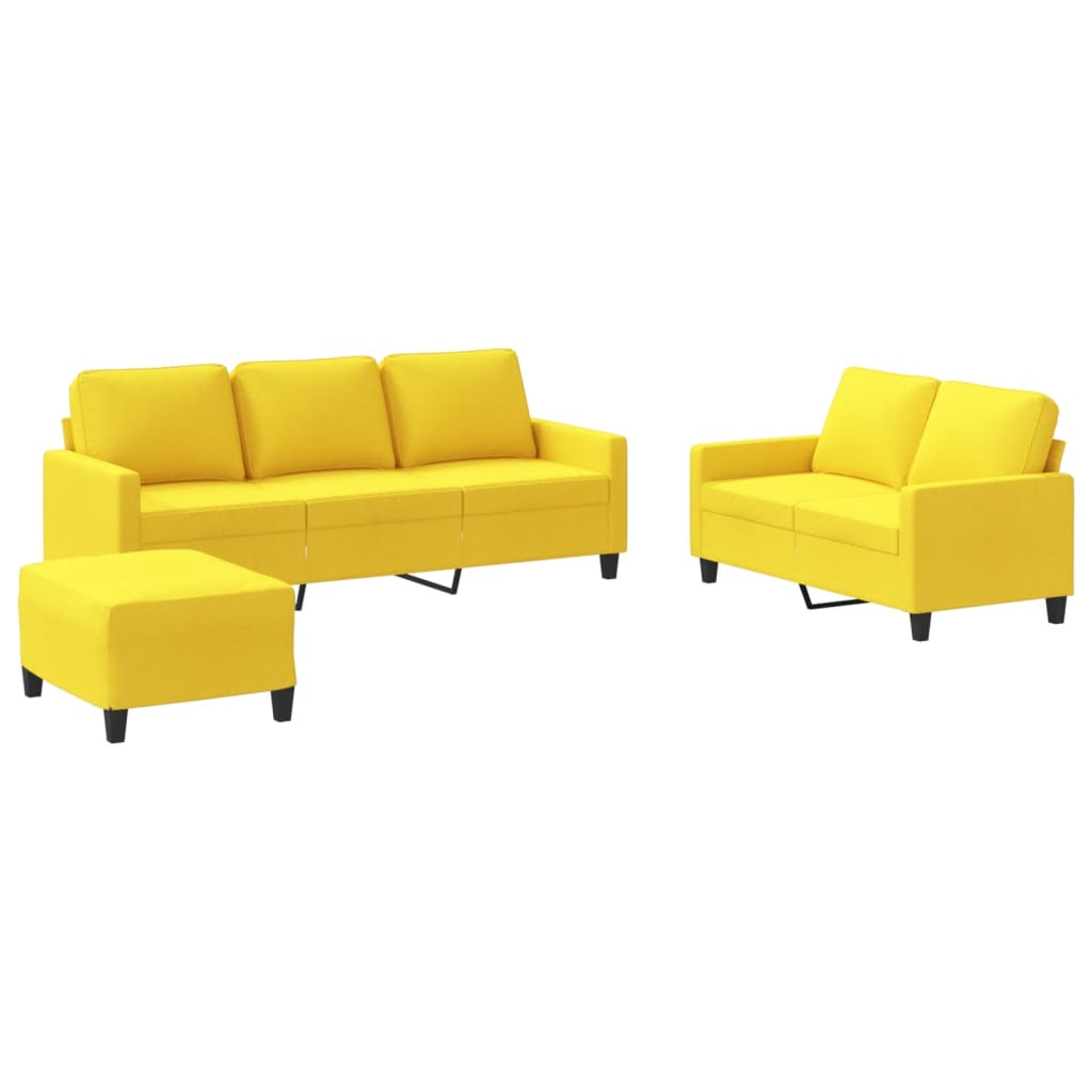 Set di Divani 3 pz con Cuscini Giallo Chiaro in Tessuto | homemem39