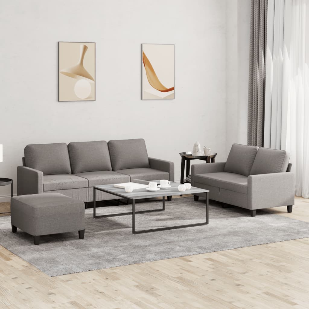 Set di Divani 3 pz con Cuscini Tortora in Tessuto | homemem39