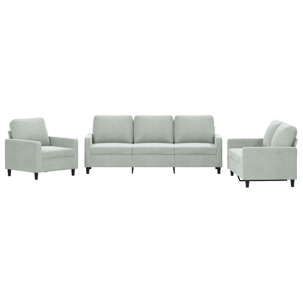 Set di Divani 3 pz con Cuscini Grigio Chiaro in Velluto | homemem39