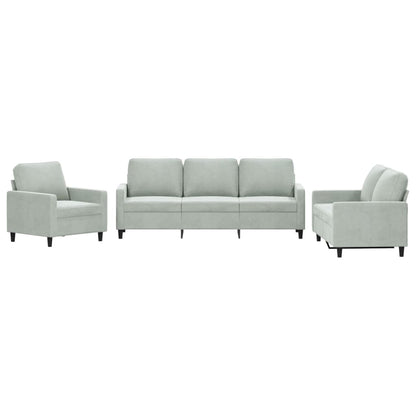 Set di Divani 3 pz con Cuscini Grigio Chiaro in Velluto | homemem39
