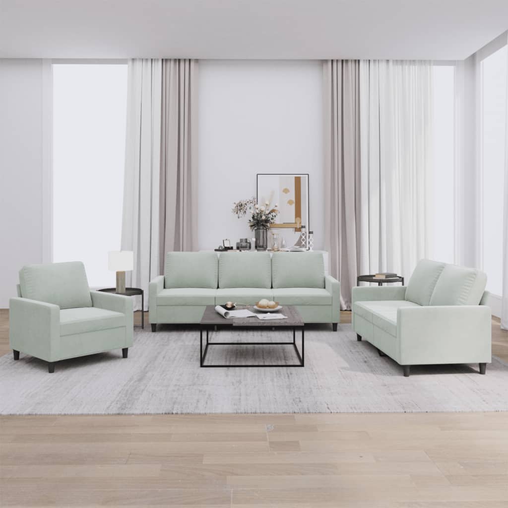 Set di Divani 3 pz con Cuscini Grigio Chiaro in Velluto | homemem39