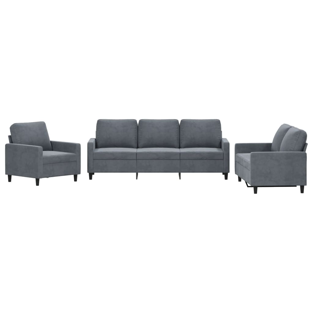 Set di Divani 3 pz con Cuscini Grigio Scuro in Velluto | homemem39