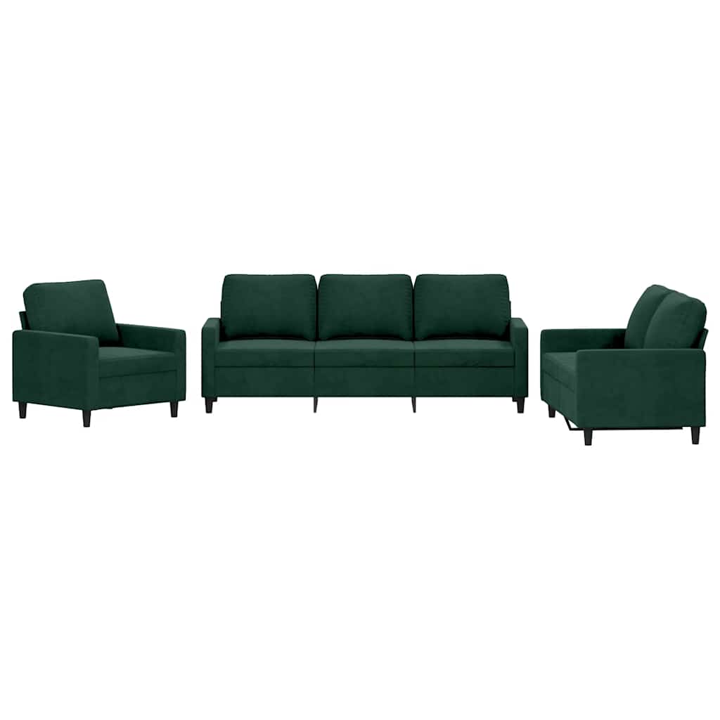 Set di Divani 3 pz con Cuscini Verde scuro in Velluto | homemem39